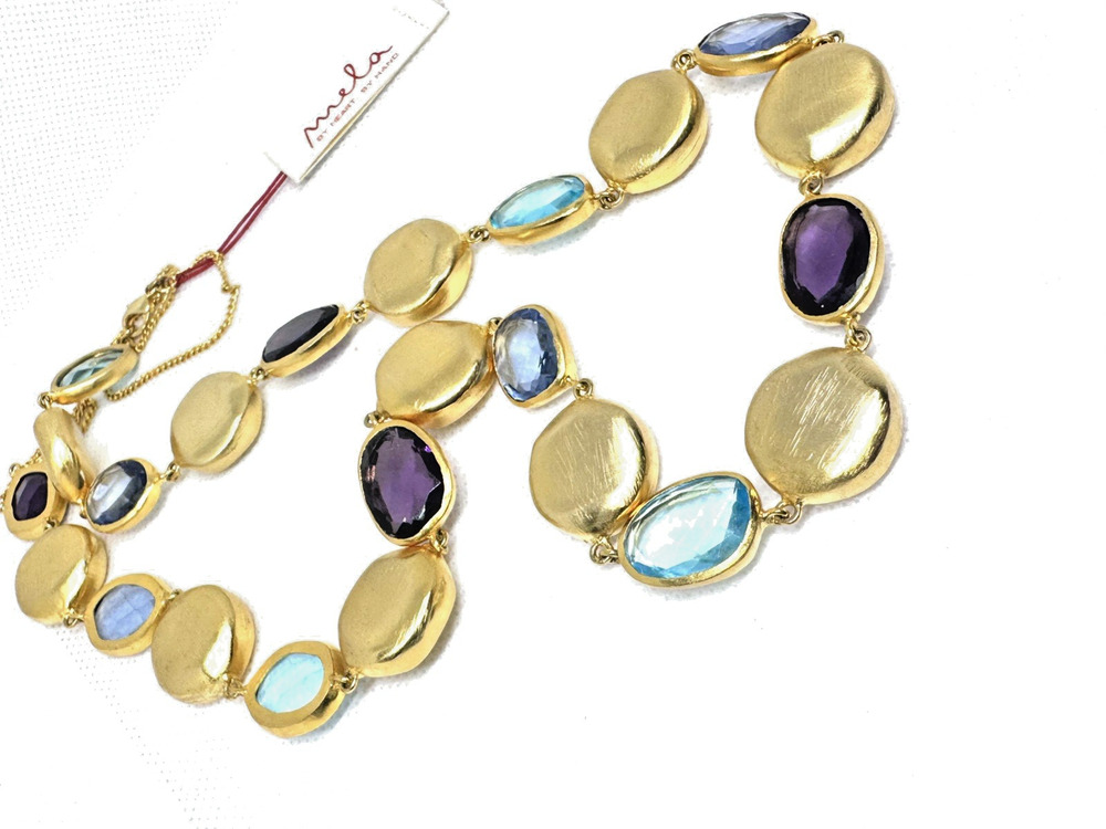 MELA ARTISANS 18K GOLD VERMEIL MULTI GEMSTONE BEZEL STATION NECKLACE NWT